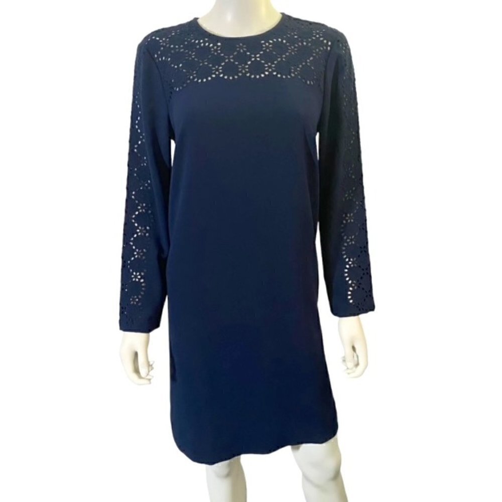 J. Crew Navy Laser-Cut Eyelet Dress in 365 Crepe 8